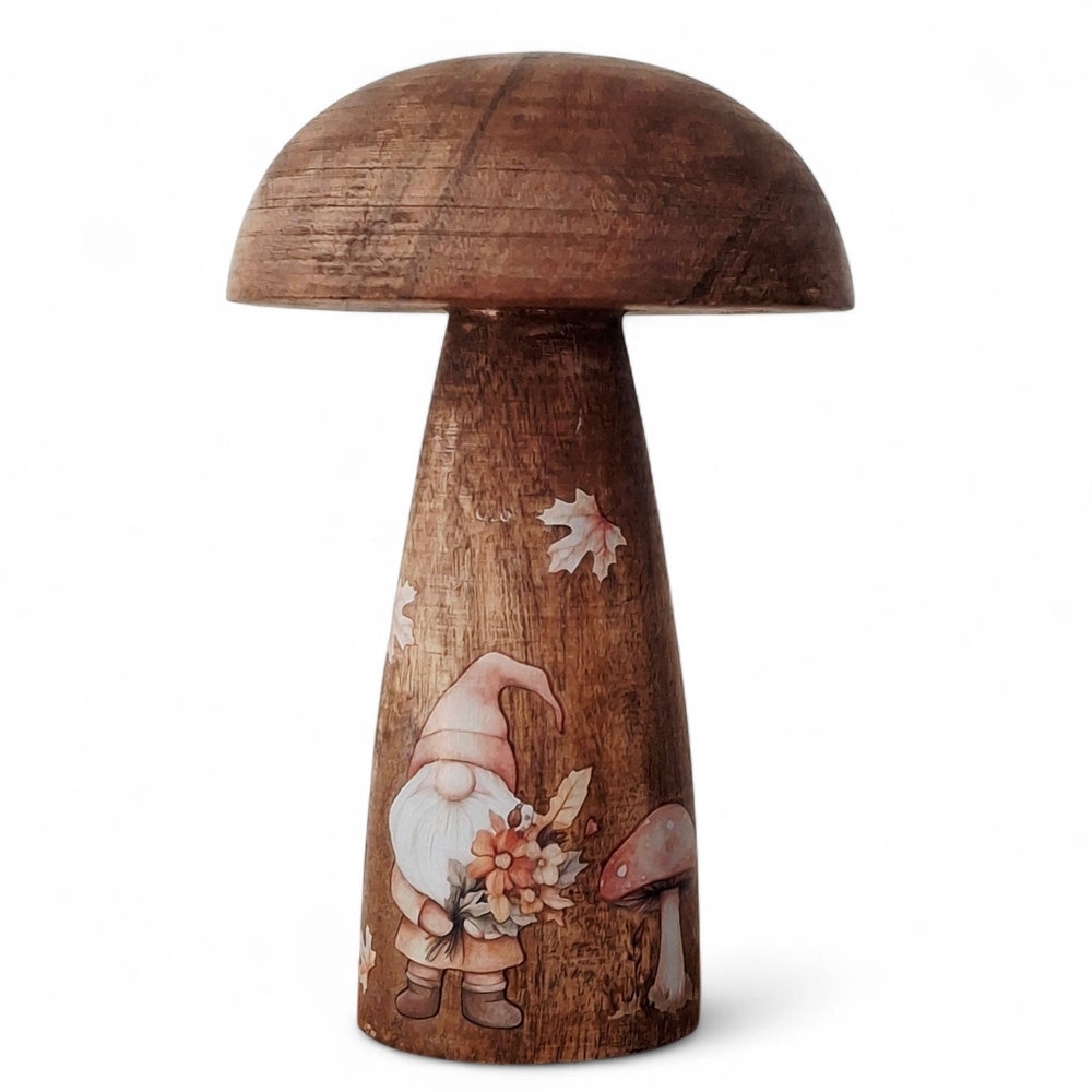 Fall Woodland Gnomes Crafted Wood Mushroom Shelf Sitter Tier Tray Tabletop Decor
